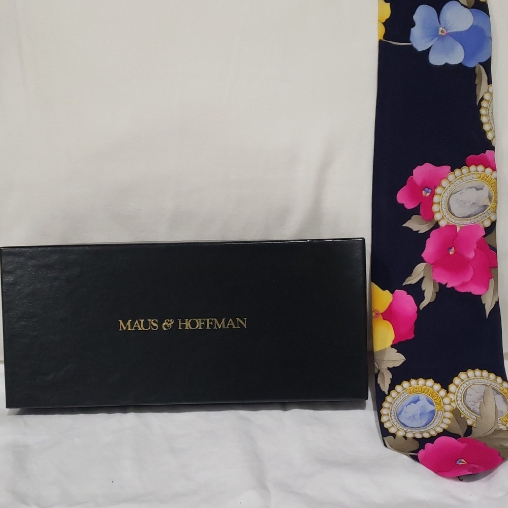 Floral Silk Tie - Black, Pink, Blue